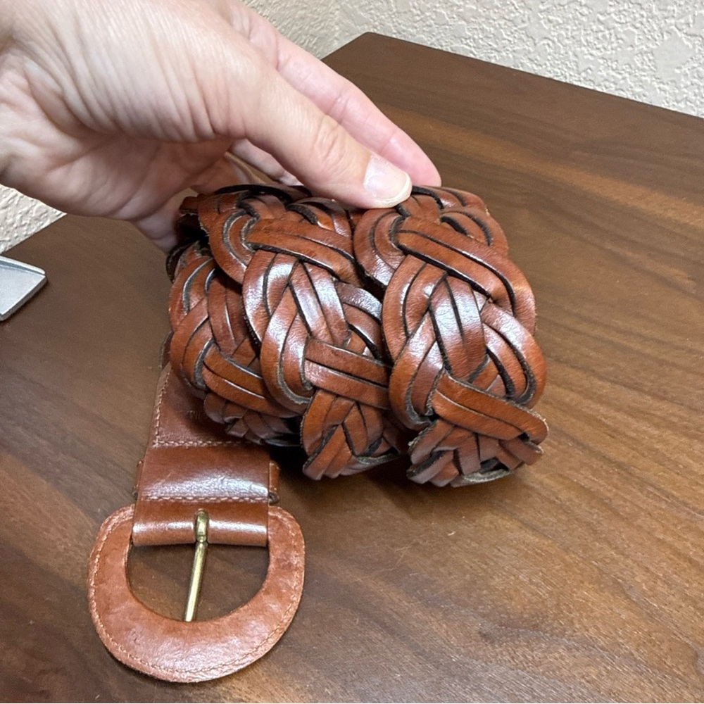 VTG Coach Brown Braided Leather Classic Belt sz M Leather Covered Buckle Boho